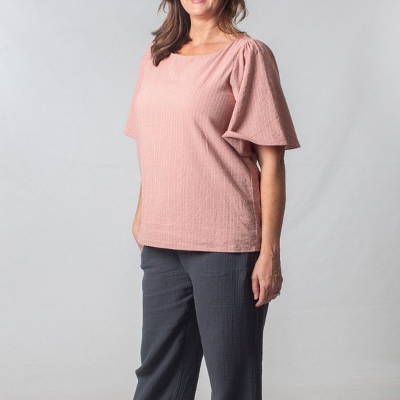 ⭐️INHERIT BRAND PINSTRIPE FLUTTER SLEEVE BLOUSE - Picture 3 of 6